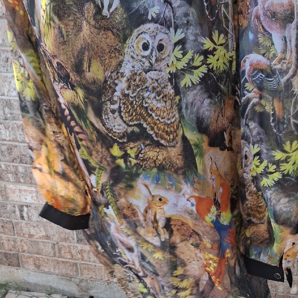 Yumi 6/8 Colorful Forest Gothica Style Print Button-Up Sheer TUNIC Shirt - Picture 8 of 12